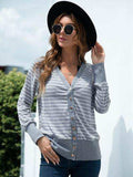 Striped Button Up Long Sleeve Cardigan - Trendsi - Flyclothing LLC