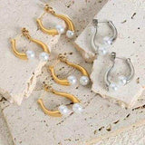 Synthetic Pearl Asymmetrical Titanium Steel Earrings - Trendsi - Flyclothing LLC