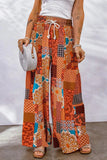 Bohemian Patchwork Drawstring Wide Leg Pants - Trendsi