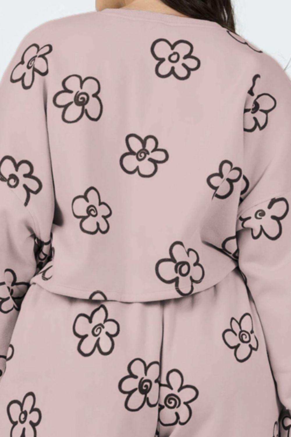 Floral Dropped Shoulder Sweatshirt and Shorts Set - Trendsi - Flyclothing LLC