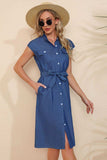 Button Down Belted Denim Dress - Trendsi