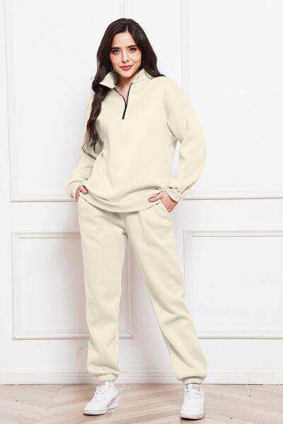 Half Zip Long Sleeve Sweatshirt and Pants Set - Trendsi - Flyclothing LLC