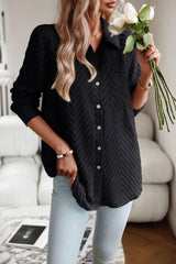 Collared Neck Long Sleeve Pocketed Shirt - Trendsi