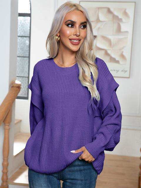 Dropped Shoulder Long Sleeve Sweater - Trendsi - Flyclothing LLC