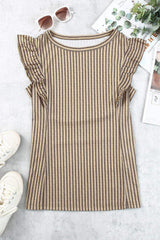 Striped Flutter Sleeve Tank - Trendsi - Flyclothing LLC