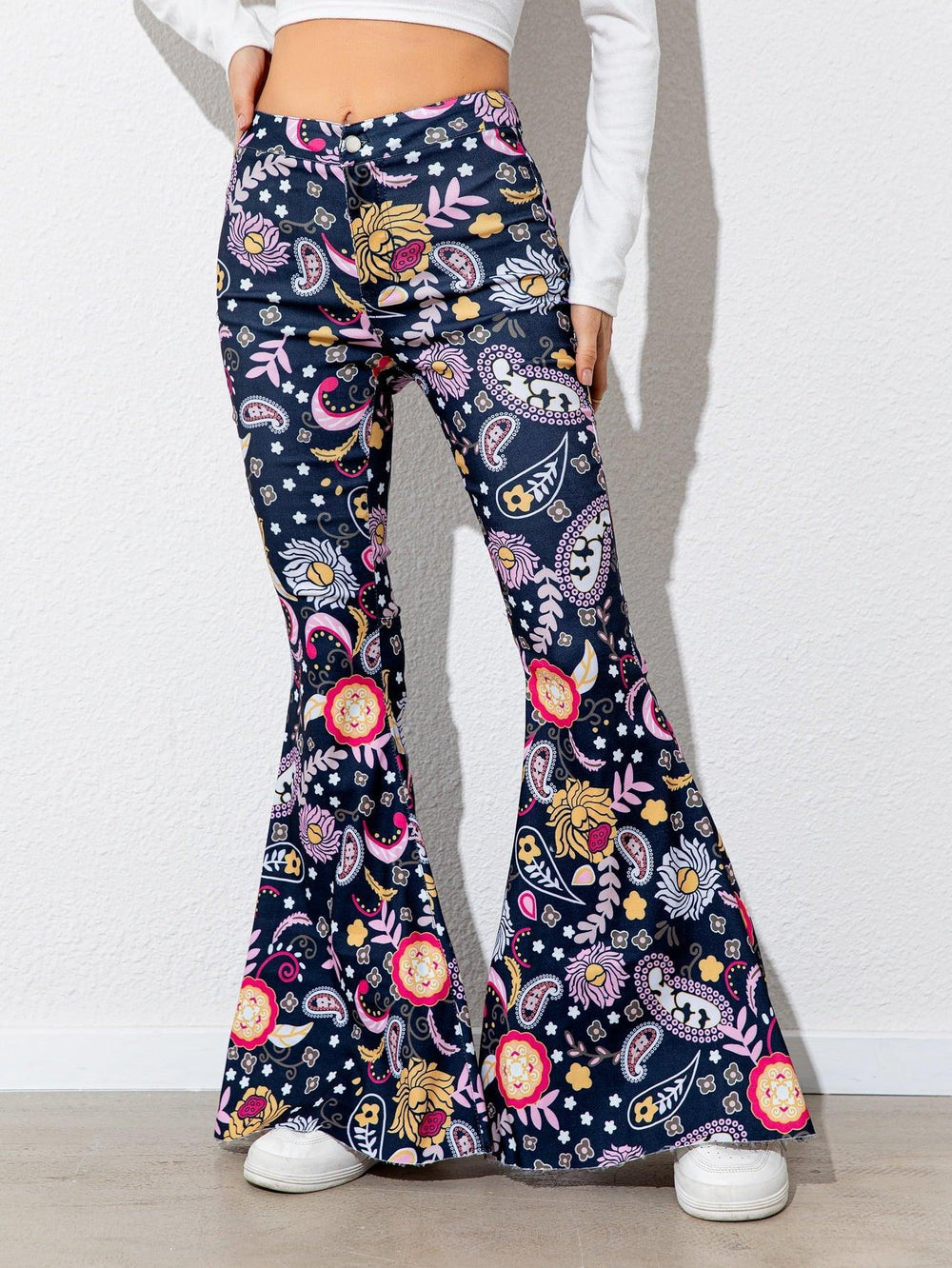 Floral High Waist Flare Leg Pants - Trendsi