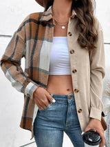 Contrast Plaid Print Dropped Shoulder Shirt - Trendsi - Flyclothing LLC