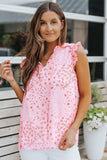 Floral Tie Neck Ruffled Sleeveless Top - Trendsi - Flyclothing LLC