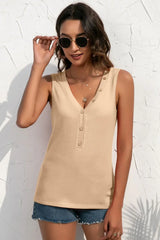 Buttoned Deep V Tank - Trendsi - Flyclothing LLC