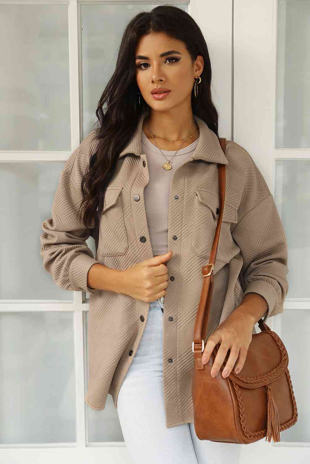 Snap Down Collared Jacket - Trendsi - Flyclothing LLC