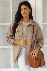 Snap Down Collared Jacket - Trendsi - Flyclothing LLC
