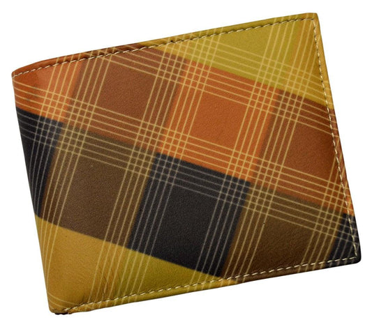 Yellow & Brown Plaid Leather Wallet - Flyclothing LLC