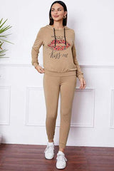 SHUT UP AND KISS ME Lip Graphic Hooded Top and Drawstring Pants Set - Trendsi - Flyclothing LLC