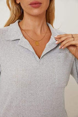 Collared Neck Dropped Shoulder T-Shirt - Trendsi - Flyclothing LLC
