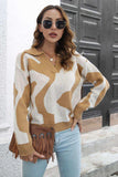 Two-Tone Johnny Collar Dropped Shoulder Pullover Sweater - Flyclothing LLC