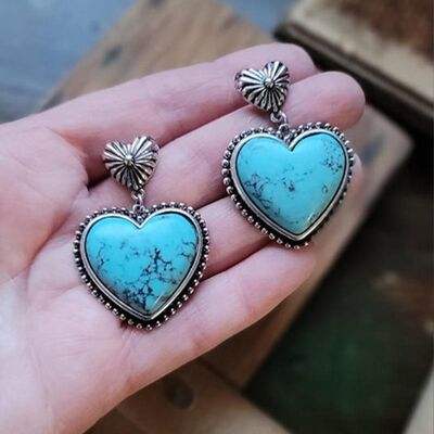 Artificial Turquoise Alloy Heart Dangle Earrings - Trendsi - Flyclothing LLC