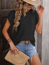 Pocketed Round Neck Cap Sleeve Sweater - Trendsi - Flyclothing LLC
