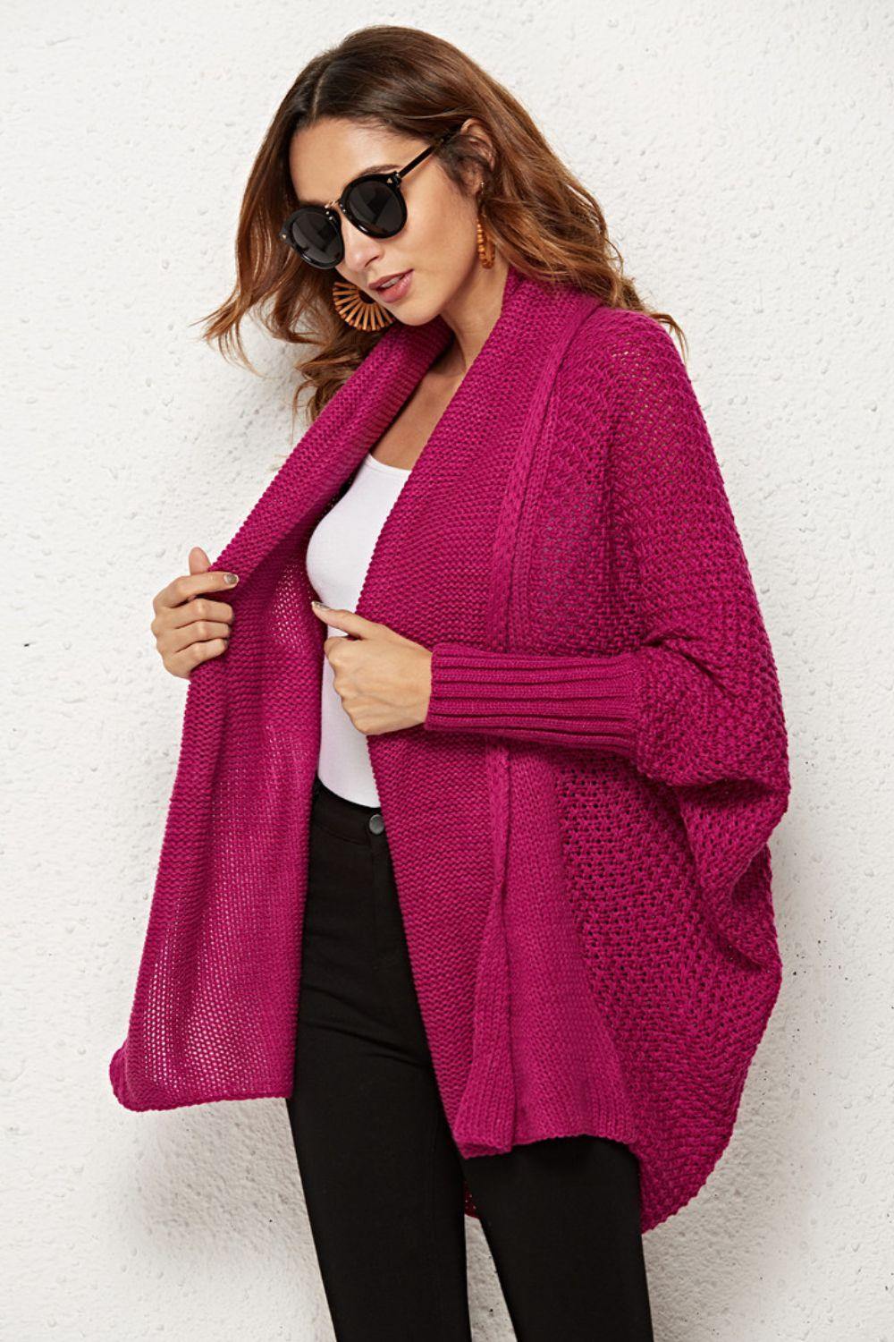 Open Front Dolman Sleeve Longline Cardigan - Trendsi