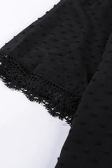 Plus Size Swiss Dot Spliced Lace V-Neck Blouse - Trendsi - Flyclothing LLC