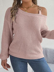 Asymmetrical Neck Long Sleeve Sweater - Trendsi