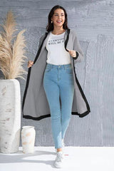 Button Up Contrast Trim Hooded Cardigan - Trendsi