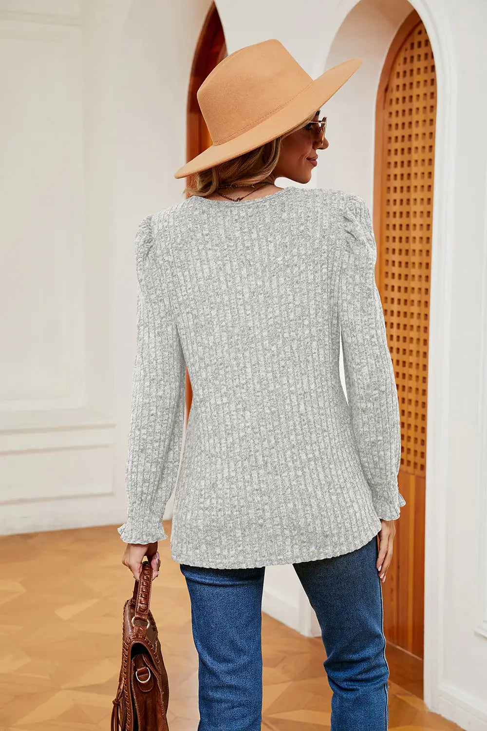 Square Neck Puff Sleeve Top - Trendsi - Flyclothing LLC