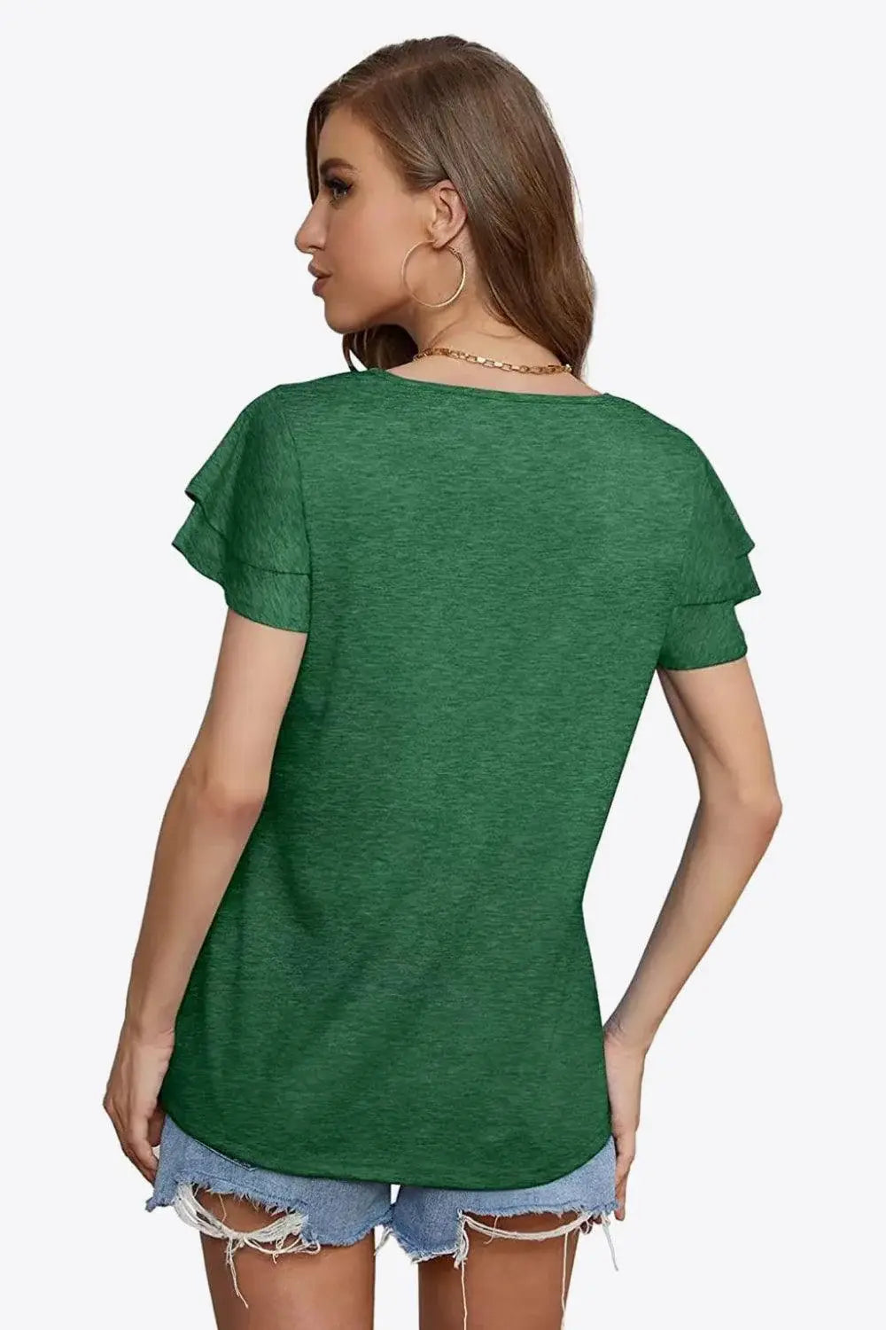 Tie-Neck Layered Flutter Sleeve Blouse - Trendsi - Flyclothing LLC