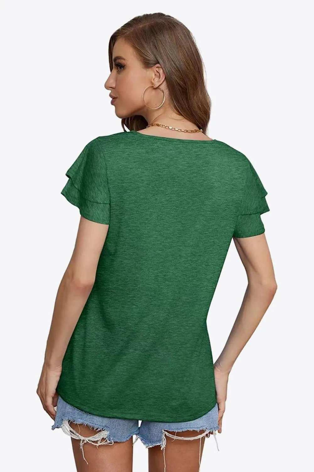 Tie-Neck Layered Flutter Sleeve Blouse - Trendsi - Flyclothing LLC