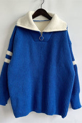Quarter Zip Striped Dropped Shoulder Sweater - Trendsi