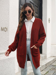 Open Front Rib-Knit Cardigan with Pockets - Trendsi