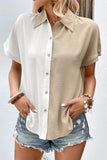 Two-Tone Contrast Short Sleeve Shirt - Trendsi - Flyclothing LLC