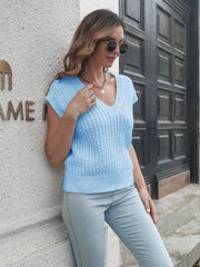 Cable-knit V-Neck Sweater Vest - Trendsi