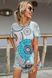 Printed Round Neck Short Sleeve Tee - Trendsi - Flyclothing LLC