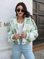 Plaid Dropped Shoulder Buttoned Jacket - Trendsi