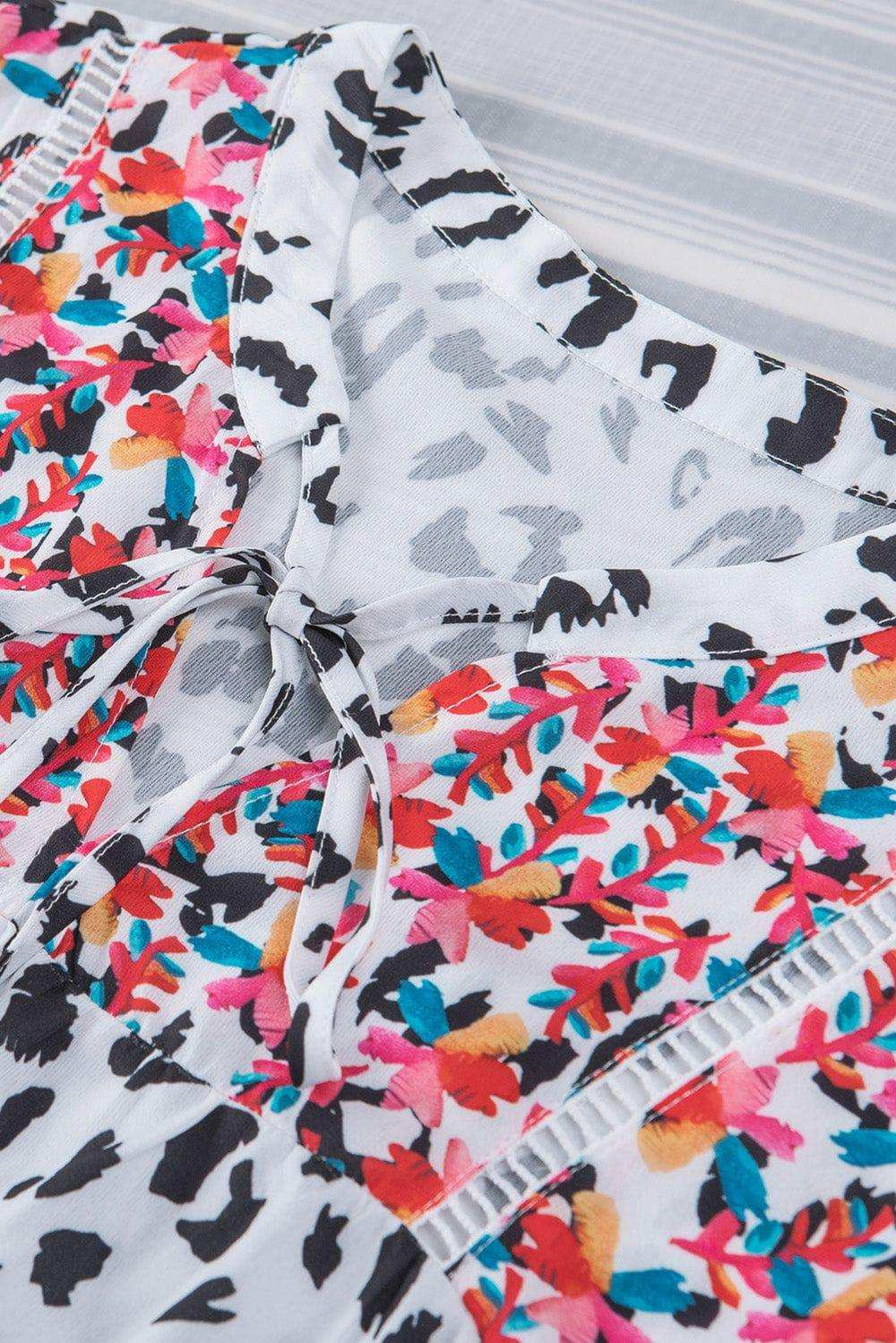 Leopard Tassel Tie Short Sleeve Top - Trendsi - Flyclothing LLC