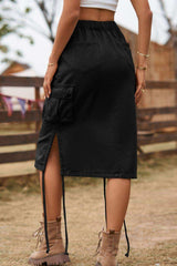 Drawstring Denim Cargo Skirt - Trendsi - Flyclothing LLC