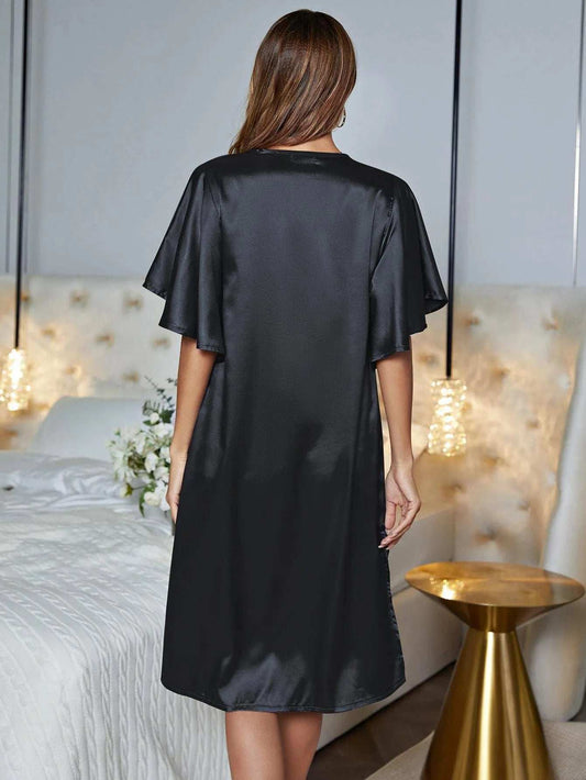 V-Neck Flutter Sleeve Night Dress - Trendsi - Flyclothing LLC