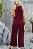 Grecian Neck Sleeveless Pocketed Top and Pants Set - Trendsi - Flyclothing LLC