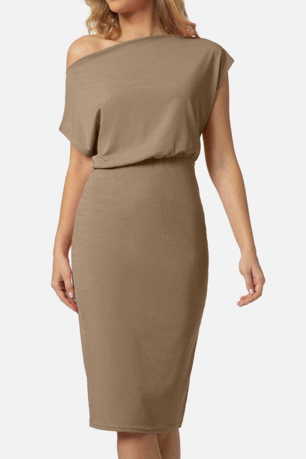 Boat Neck Short Sleeve Knee-Length Dress - Trendsi - Flyclothing LLC