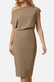Boat Neck Short Sleeve Knee-Length Dress - Trendsi - Flyclothing LLC