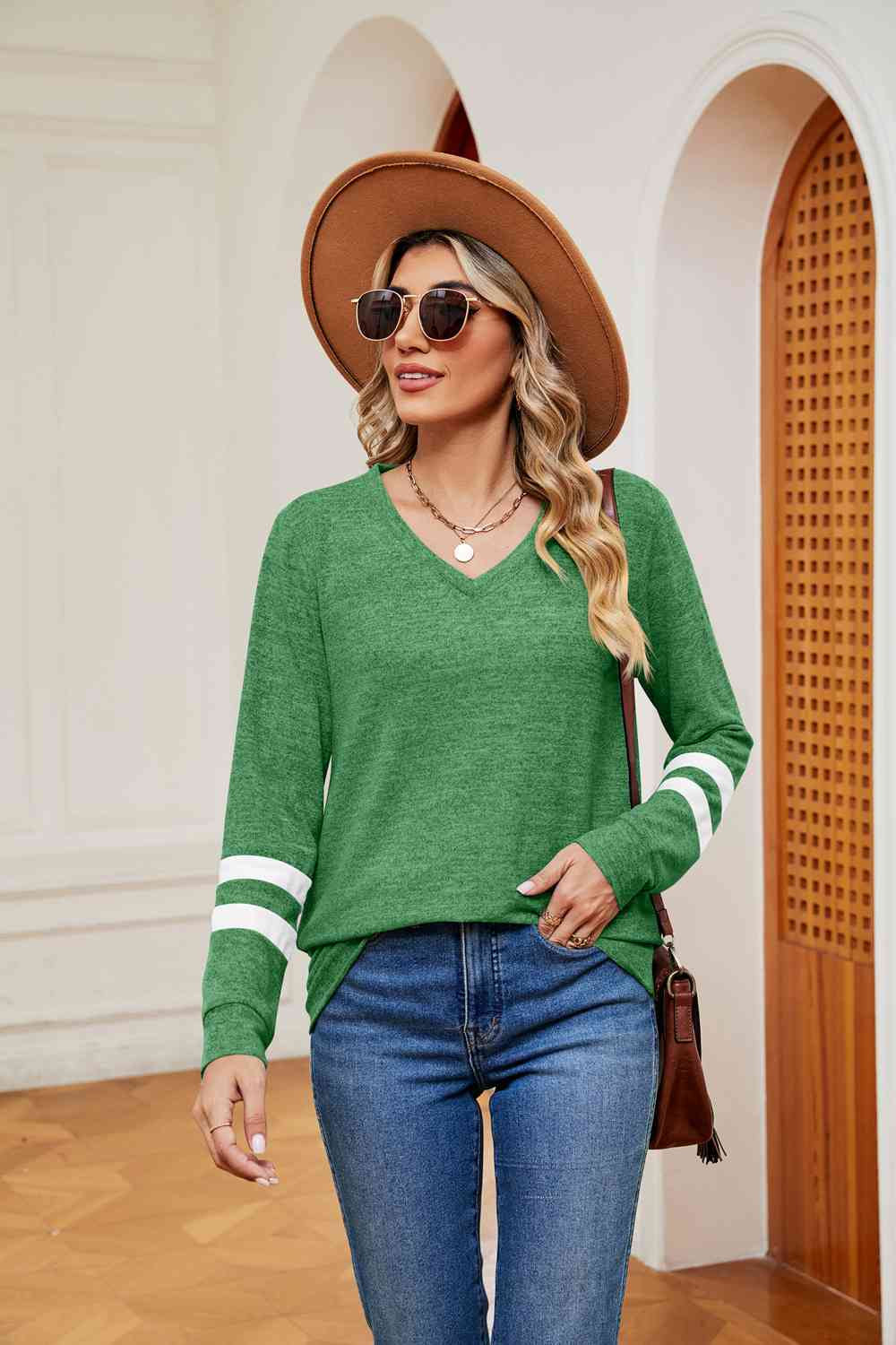 V-Neck Long Sleeve T-Shirt - Trendsi - Flyclothing LLC