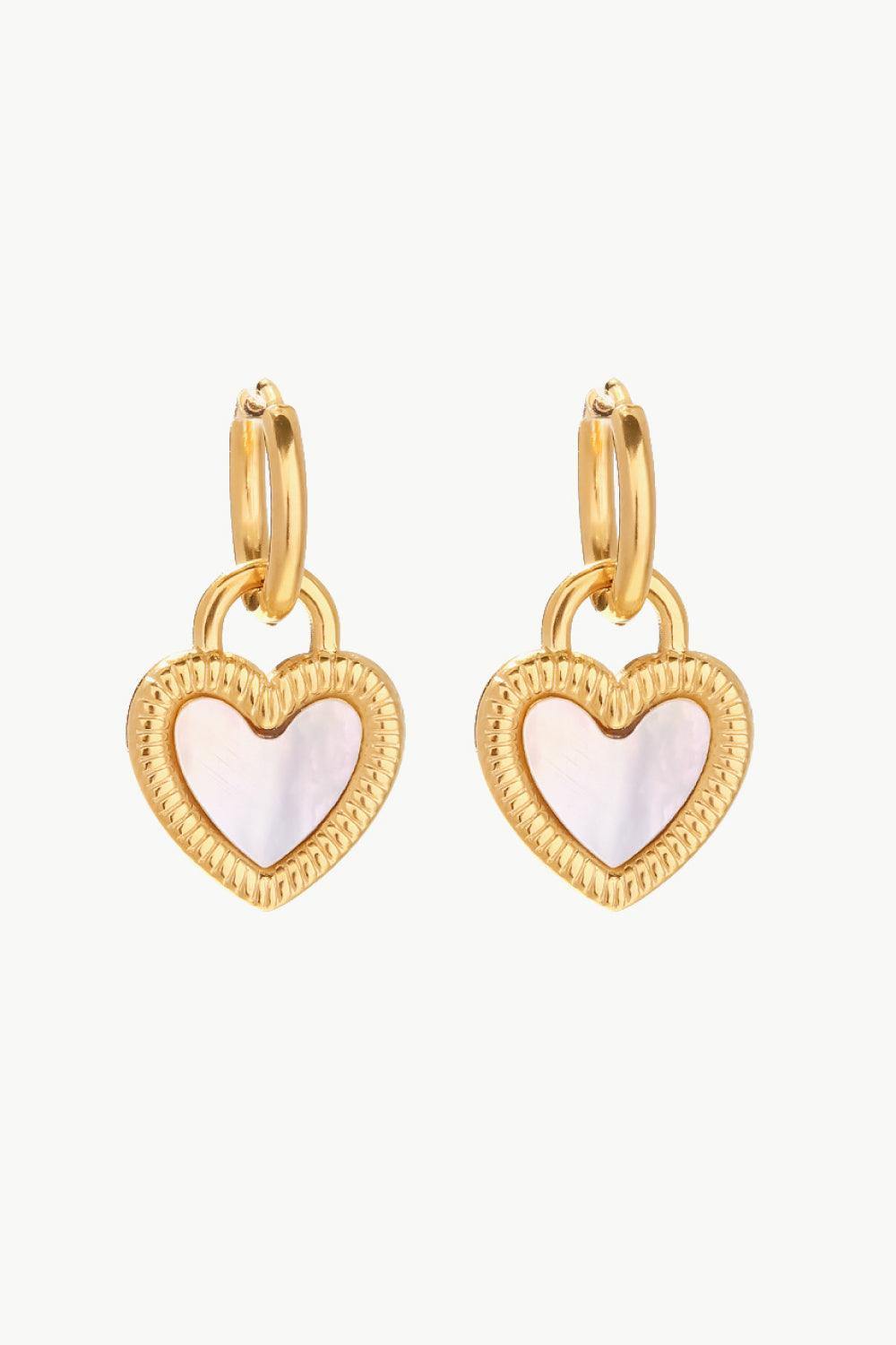 Inlaid Shell Heart Drop Earrings - Trendsi