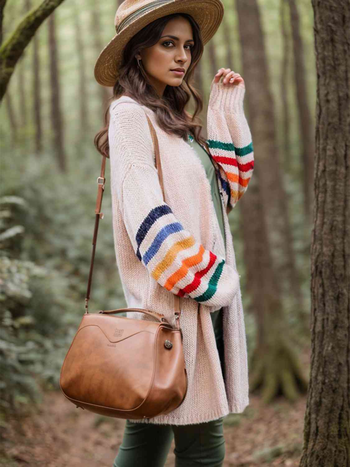 Striped Open Front Long Sleeve Cardigan - Trendsi - Flyclothing LLC
