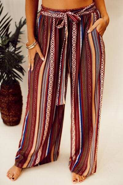 Printed Tied Wide Leg Pants - Trendsi - Flyclothing LLC