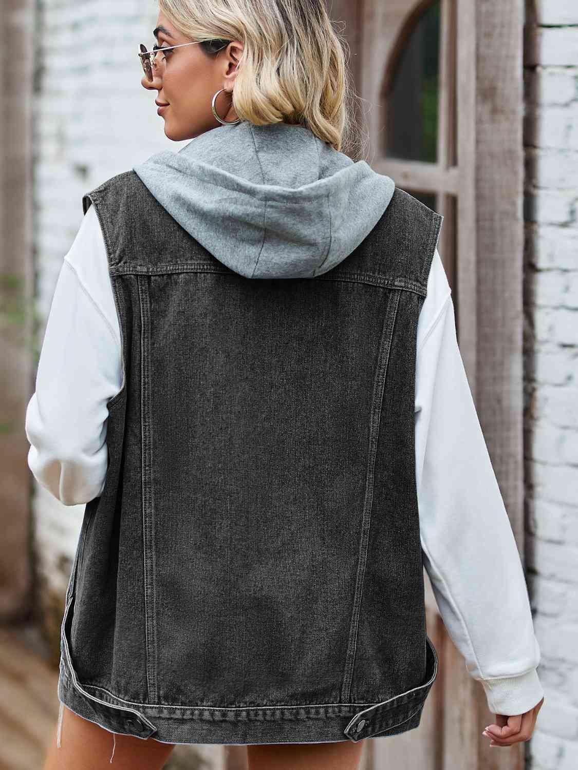 Button up denim jacket and hooded vest on sale