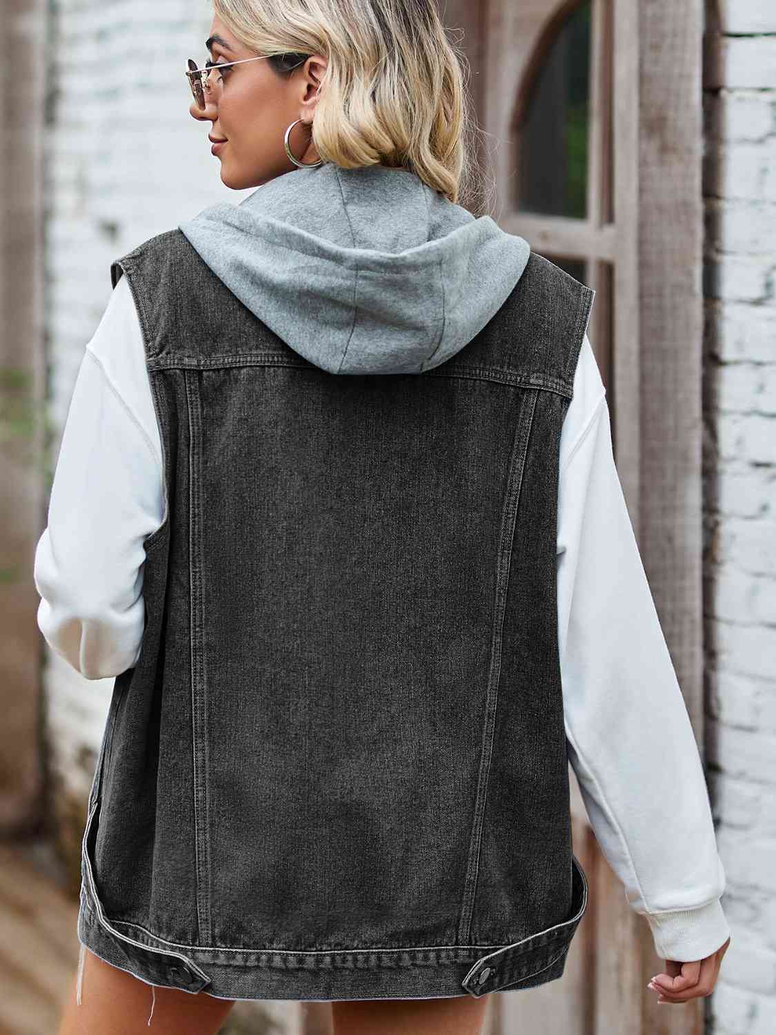 Button Up Sleeveless Denim Jacket with Pockets - Trendsi - Flyclothing LLC