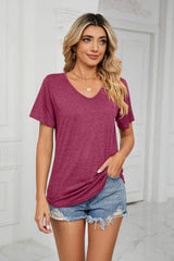 Short Sleeve V-Neck Tee Shirt - Trendsi - Flyclothing LLC