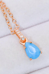 Teardrop Turquoise 4-Prong Pendant Necklace - Flyclothing LLC