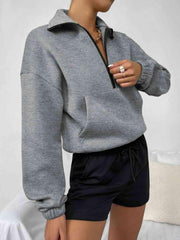 Half-Zip Dropped Shoulder Sweatshirt - Trendsi