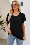 Smocked Round Neck Flutter Sleeve T-Shirt - Trendsi - Flyclothing LLC